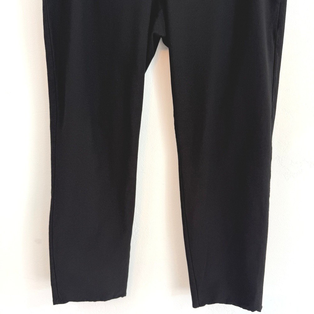Eileen Fisher Black Knit Straight Leg Pants Pull On Stretch Jersey Minimalist L - Picture 6 of 12